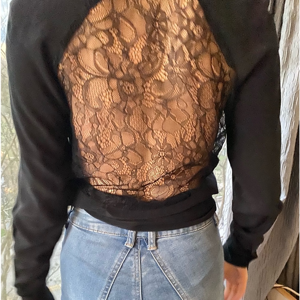 Black gently used silk blouse, brand is les Petites